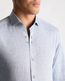 REMUS UOMO Blue Linen Mix Long Sleeve Shirt