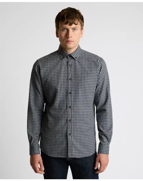 REMUS UOMO Navy/Grey Check Long Sleeve Shirt
