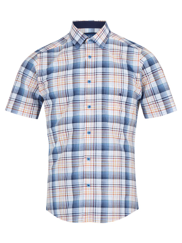 DRIFTER Blue Multi Check Short Sleeve Shirt