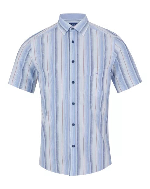 DRIFTER Blue Striped Short Sleeve Cotton Shirt