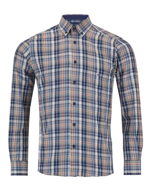 DRIFTER Dark Blue/Rust Check Long Sleeve Shirt