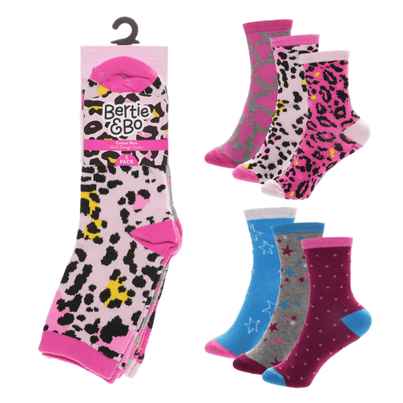 Girls Leopard/Star Design Socks (3pp)