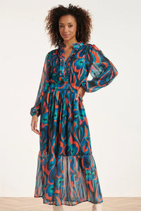 SMASHED LEMON Teal & Orange Print Maxi Dress