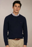 Fynch Hatton Ribbed Cotton Crewneck Knit Navy