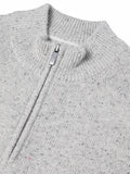 DRIFTER Light Grey Fleck Quarter Zip Wool Sweater