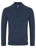 DRIFTER Dark Blue Fleck Quarter Zip Wool Sweater