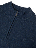 DRIFTER Dark Blue Fleck Quarter Zip Wool Sweater