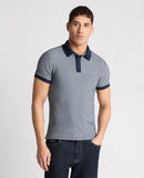 REMUS UOMO Dark Blue Basket Weave Polo Shirt