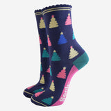 Christmas Tree Navy Multi Bamboo Socks