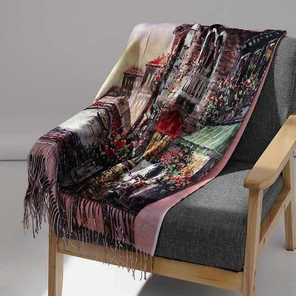 Luxurious Art Print Woll Scarf in Pink