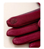 Gold Buckle Detail Faux Leather Gloves - Burgundy