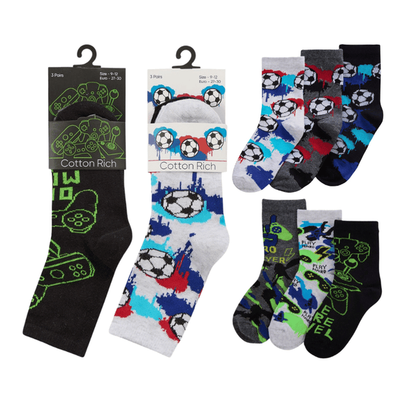Boys Football & Gaming Design Socks 3pp