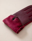 Gold Buckle Detail Faux Leather Gloves - Burgundy
