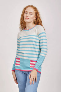 MUDFLOWER Blue Striped Jumper with Pockets