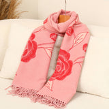 Rose Flowers Print Wool Scarf - Pink
