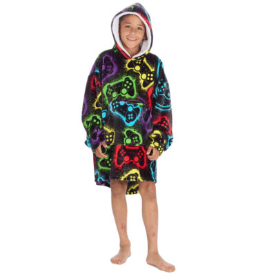 Boys Plush Gaming Design Oversized Hoodie