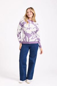 MUDFLOWER Lilac Floral Print Fluffy Jumper