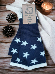 Navy Star Fingerless Gloves/Wrist Warmer