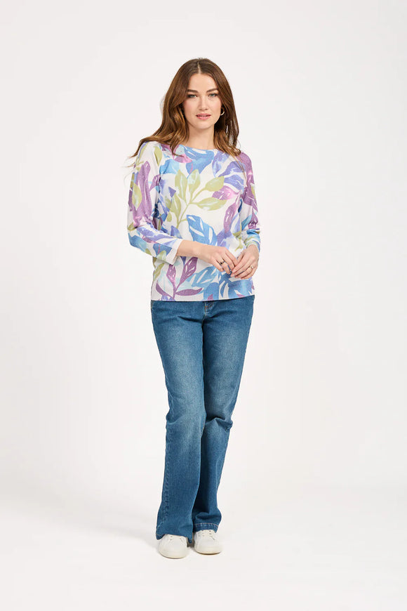 MUDFLOWER Purple Leaf Print Lightweight Jumper