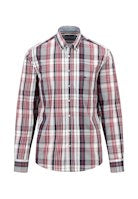 FYNCH HATTON Red Poplin Check Long Sleeve Casual Shirt