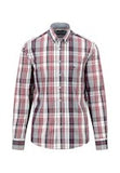 FYNCH HATTON Red Poplin Check Long Sleeve Casual Shirt