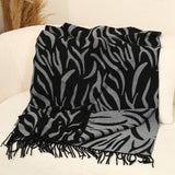 Mixed Leopard Print Wool Scarf - Black