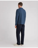 Remus Uomo Blue Long Sleeve Polo Half Button Polo Shirt