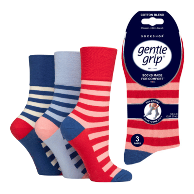 Ladies Gentle Joie Striped Gentle Grip Socks 3 Pair Pack