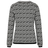 EMRECO  Black & White Retro Pattern Cardigan