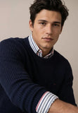Fynch Hatton Ribbed Cotton Crewneck Knit Navy