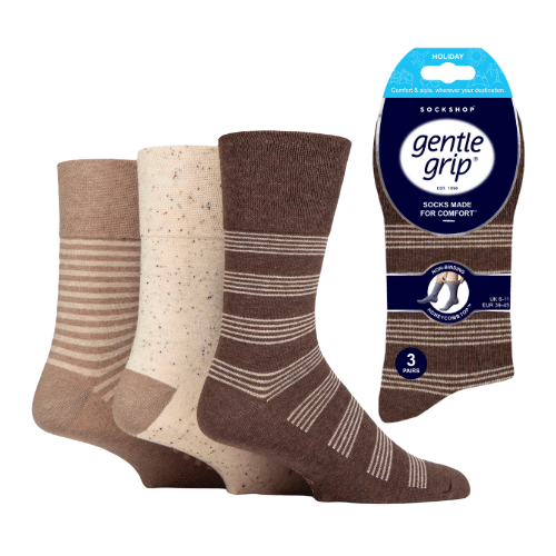 GENTLE GRIP Holiday Beige Stripe Socks