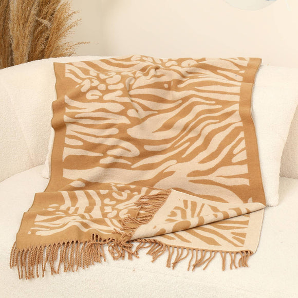 Mixed Leopard Print Wool Scarf - Taupe