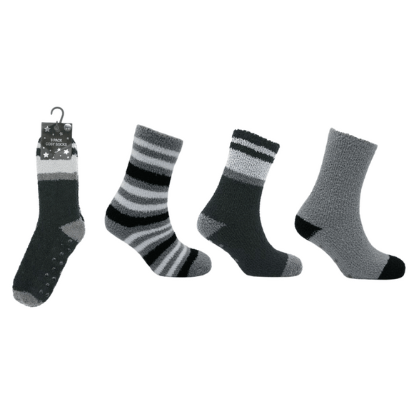 Men's Grey Design Cosy Socks 3 Pair Pack