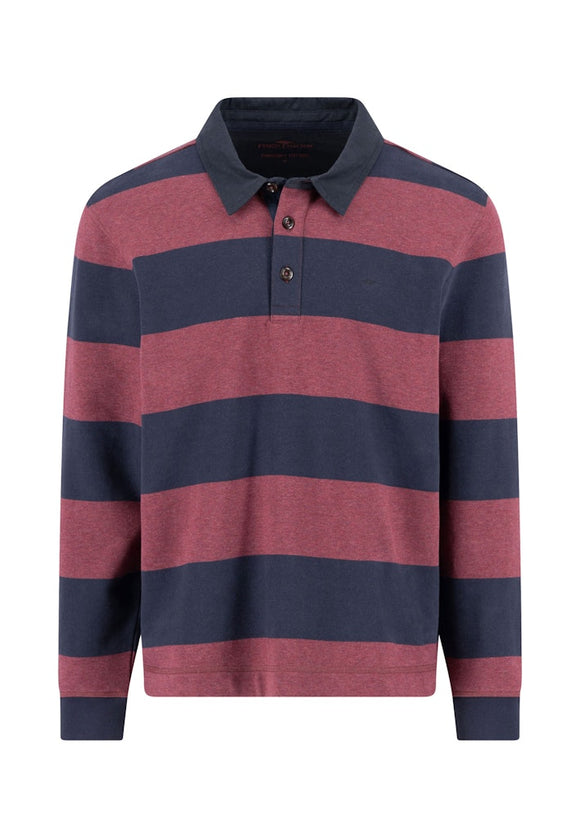 FYNCH HATTON Deep Merlot Striped Rugby Sweat