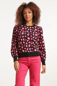 SMASHED LEMON Black & Pink Animal Print Jumper