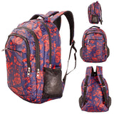 Navy & Red Patterned Backpack