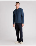 Remus Uomo Blue Long Sleeve Polo Half Button Polo Shirt