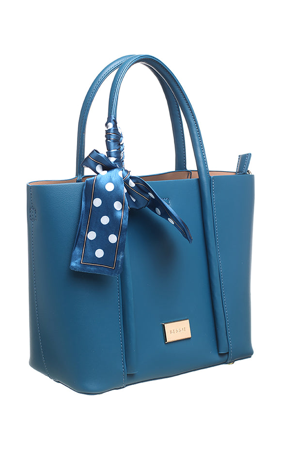 Blue Bucket Bag with Scarf - Bessie London