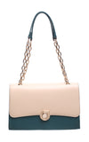 Teal Two Tone Flap Over Bag - Bessie London