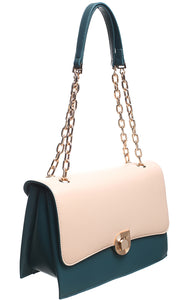 Teal Two Tone Flap Over Bag - Bessie London