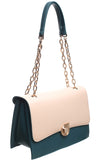 Teal Two Tone Flap Over Bag - Bessie London