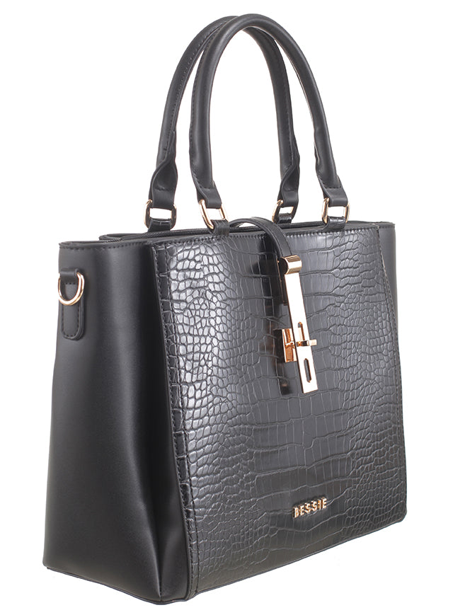 Black Croc 3 Compartment Tote Bessie London