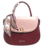 Wine Two Tone Flap Over Bag - Bessie London