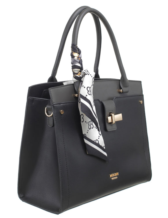 BESSIE LONDON Black Scarf Tote Bag