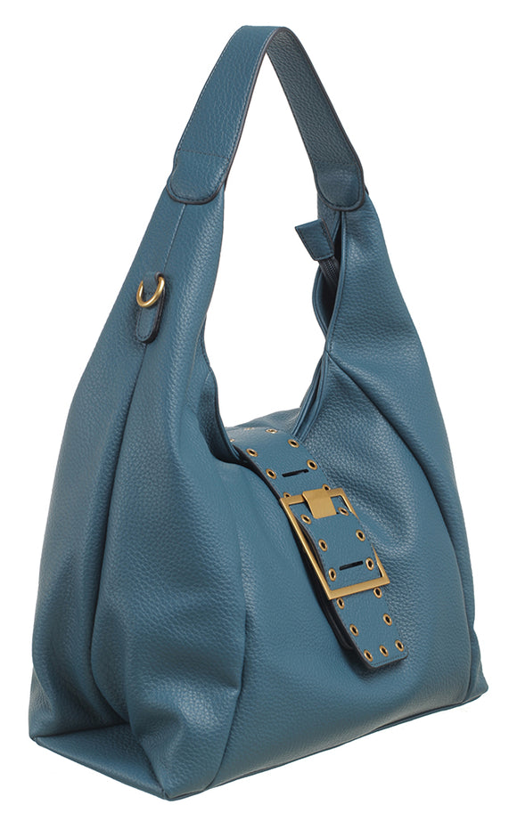BESSIE LONDON Blue Buckle Shoulder Bag
