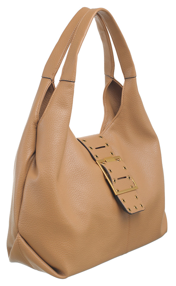 BESSIE LONDON Taupe Buckle Shoulder Bag