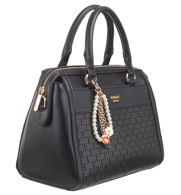 BESSIE LONDON Black Weave Bowling Bag