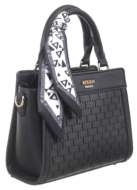 BESSIE LONDON Black Basket Weave Tote Bag