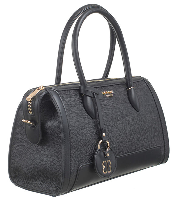 BESSIE LONDON Black Logo Charm Barrel Bag