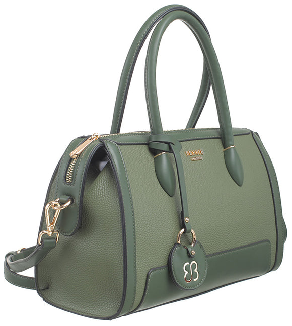 BESSIE LONDON Green Logo Charm Barrel Bag